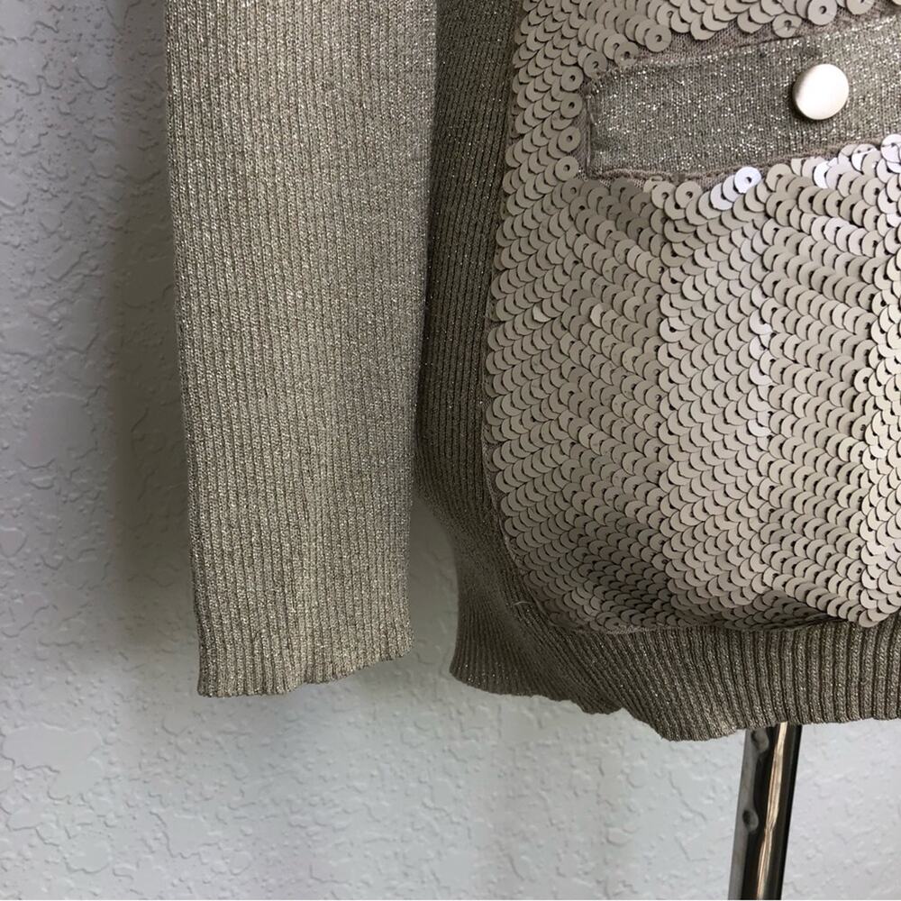 Cache Champagne Gold Sequin Front Button Cardigan… - image 5